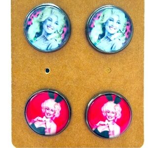2 Pairs of Dolly Parton 16mm Stud Earrings, Unworn, NWT